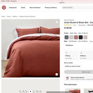 NWT Casaluna Queen Linen Duvet & Sham Dark Clay Terracotta Bedding Set